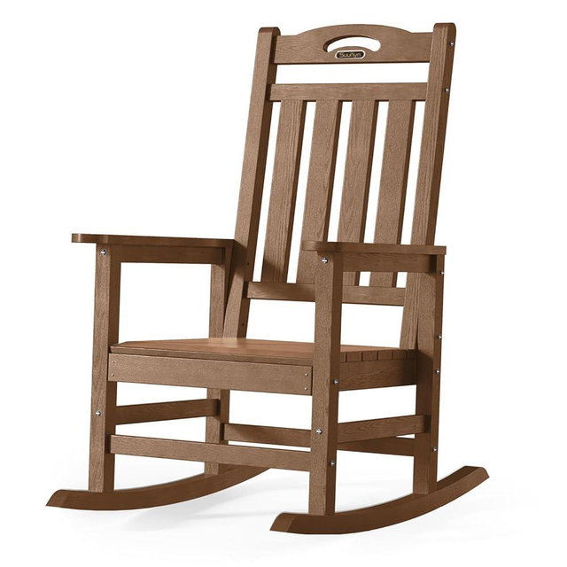 SUUNYN Oversized Outdoor Rocking Chair, High Back Porch Rocker Chair,HDPE All Weather Resistant RockingChairs for Patio, 380lbs Weight Capacity,Teak