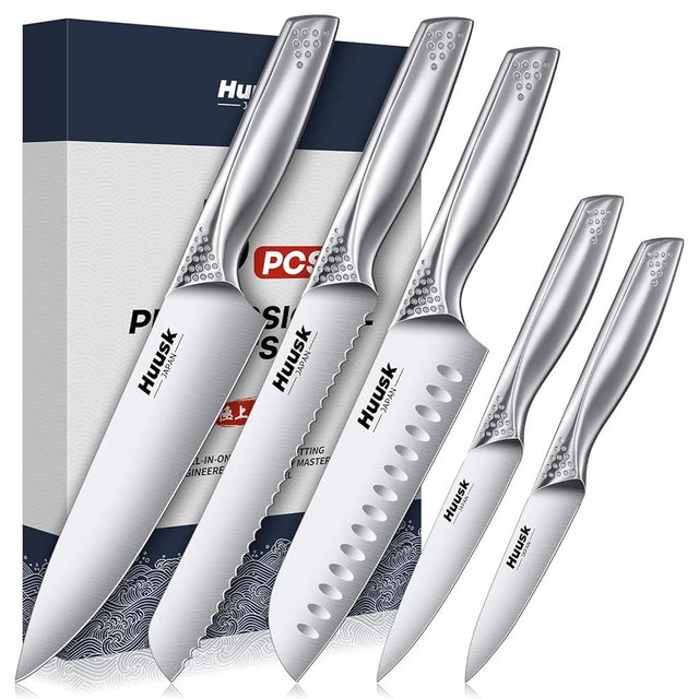 Huusk Japanese Chef Knife Set - 5 PCS Kitchen Knife Sets with Ergonomic Handle, Professional Ultra Sharp Chef Knives Set for Men, Ideal Gift