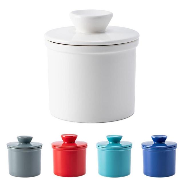 Husfunov Butter Crock with Water Line for Counter French Butter Dish with Lid Ceramic Butter Keeper for Fresh Spreadable Butter,White