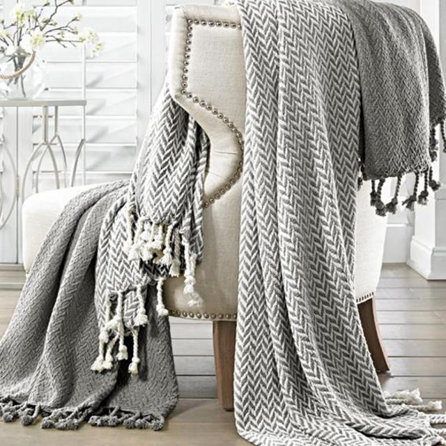 Amrapur Monaco 100% Cotton Throw Blanket with Fringe, 50" x 60", Gray, 2 Pack