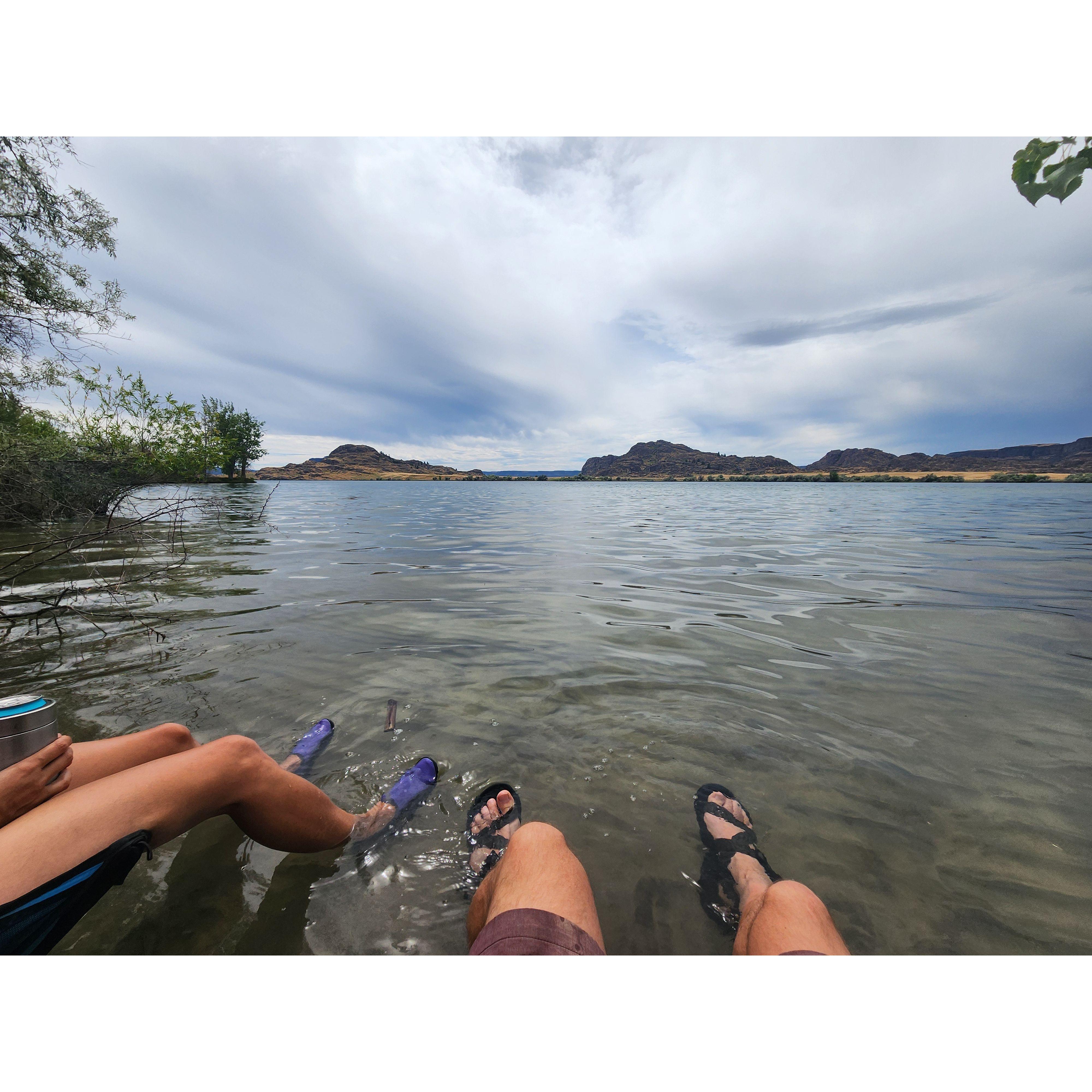 Here we sit in the water and enjoy our picnic as we found a beach just small enough for the two of us.  Nobody in sight.