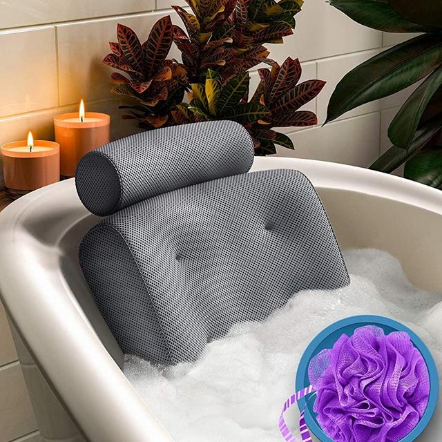 Everlasting Comfort Bathtub Bath Pillow - Jacuzzi Bathtub Spa Pillow with Back and Headrest Cushion - 4 Non Slip Suction Cups