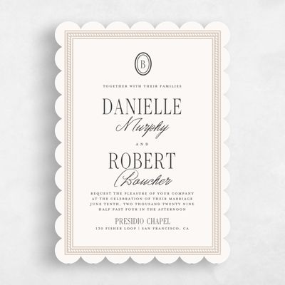 Beige Scalloped Wedding Invitation - Encanto Portrait