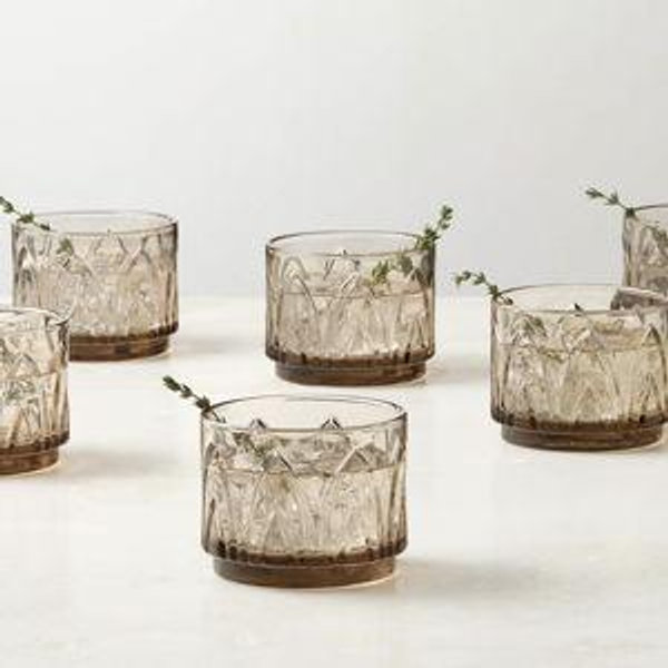 Buchanan Smoked Stacking Double Old-Fashioned Glasses Set of 6 + Reviews | CB2