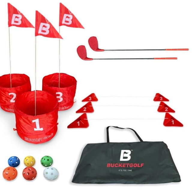 bucketgolf Original Game 3 Hole Travel Set with Clubs - #1 New Backyard Golf Game for The Yard and All Ages Adults and Kids. Beach, Park, School. (2 Right Hand Clubs)