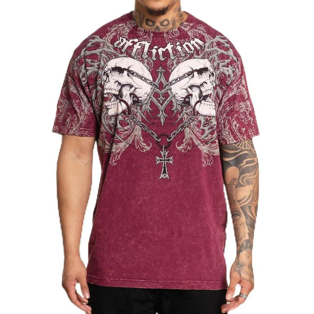 Affliction Men's T-Shirt, Vintage Gothic Cross Vault Design, Short Sleeve Graphic Print, Y2K