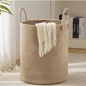 Color: Jute Brown. Size: Large. Jute Rope Woven Laundry Hamper Basket by YOUDENOVA, 72L Tall Luandry Basket, Baby Nursery Hamper for Blanket Storage in Bedroom-Large-Jute