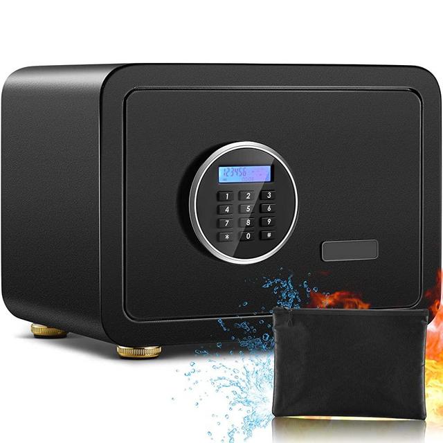 DIOSMIO Safe Box with LCD Screen,1.02Cub Safe Box for Money,Double Password Keypad Lock Box Digital Cabinet Safes with Fire prevent Document Bag/Led/Key Hook,Home Safe for Money Cash Pistol Jewelry Important Documents(Black)