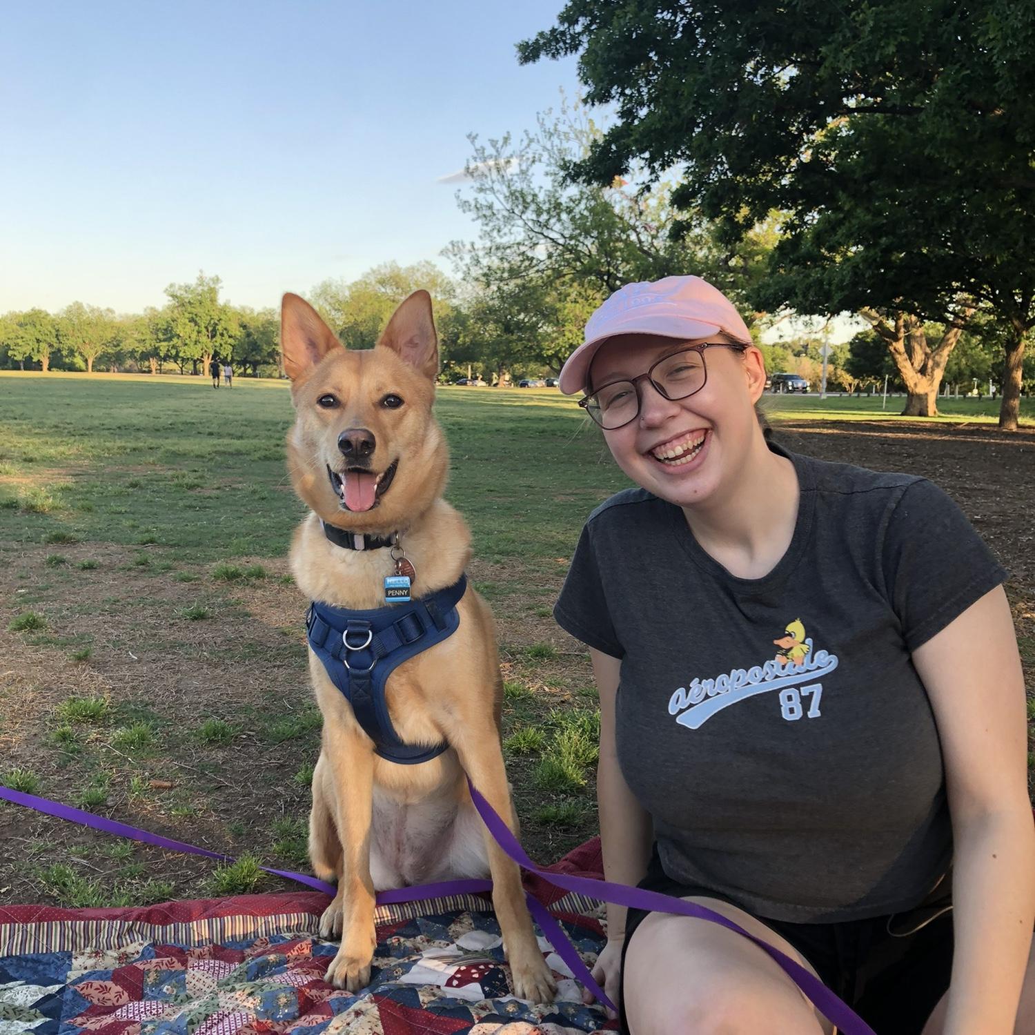 Penny and Naomi posing together for Michael's 26th birthday at Zilker Park in Austin.
