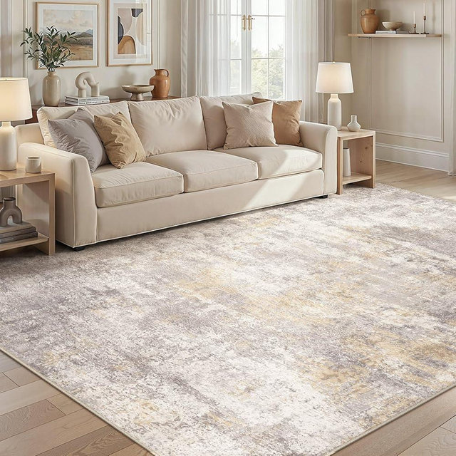 cotiled 9x12 Area Rug for Living Room Large Modern Neutral Abstract Rugs Washable Nonslip Backing Soft Carpet for Bedroom Dining Room Office Decor Grey/Brown