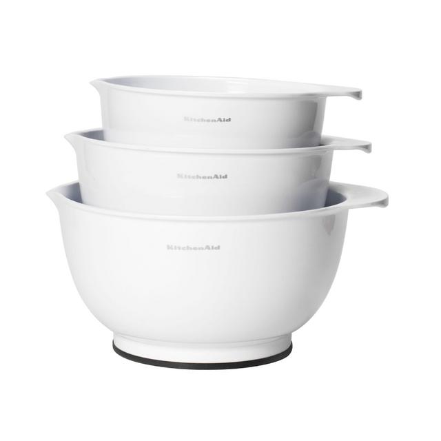 Kitchenaid BPA-Free Plastic Set of 3 Mixing Bowls with Soft Foot in White