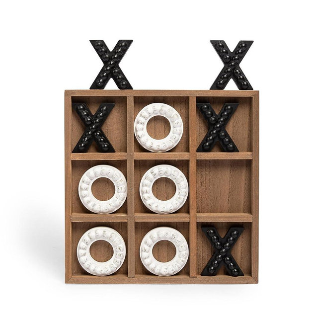 GENMOUS Wooden Tic Tac Toe Game Board for Seniors Family Indoor, 10.6 Inch White Rustic Giant Tic Tac Toe Coffee Table Decor, Tic Tac Toe Board Game Fun for Family Travel Outdoor Game Room Decor