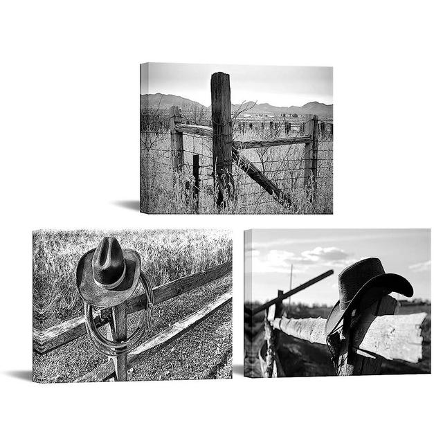 iKNOW FOTO Black and White Western Decor Cowboy Wall Art for Men's Bedroom Office Canvas Printed Poster Home Decoration Artwork Canvas Set of 3 Ready to Hang 12x16x3pcs