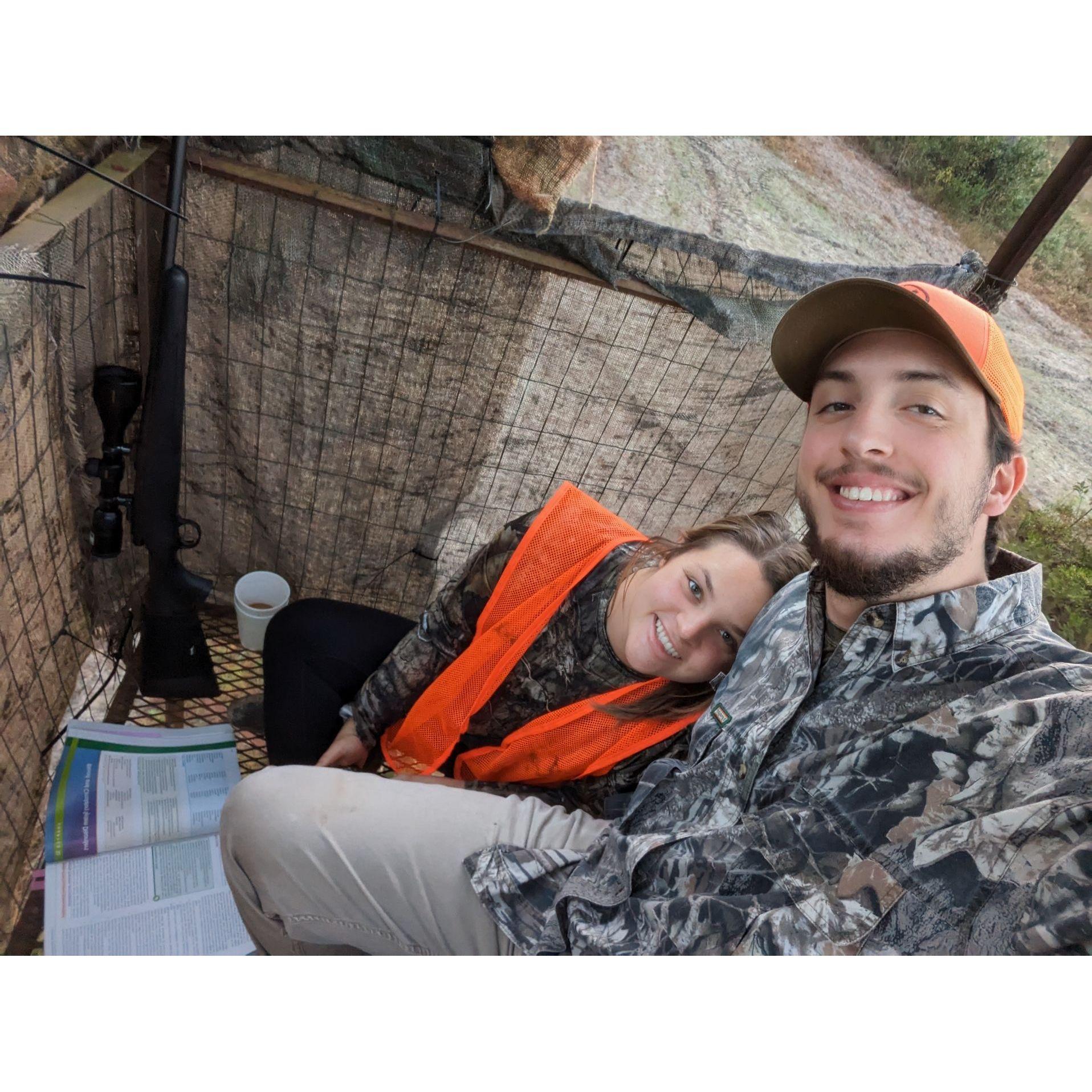 Studying while sitting in a deer stand