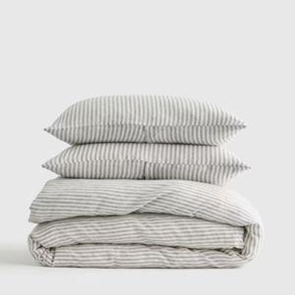 European Linen Stripe Duvet Cover Set in Grey/white Stripe (King/Cal King)