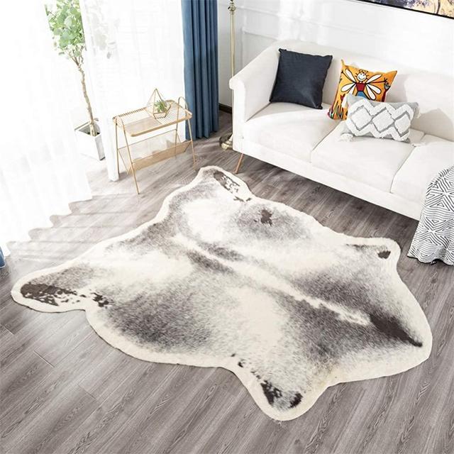Faux Cowhide Area Rug, 41.3x31.5in Faux Cow Skin Fur Animal Print Rugs for Home Office Living Room,Bedroom (Small-Grey+Beige,105 x 80cm)