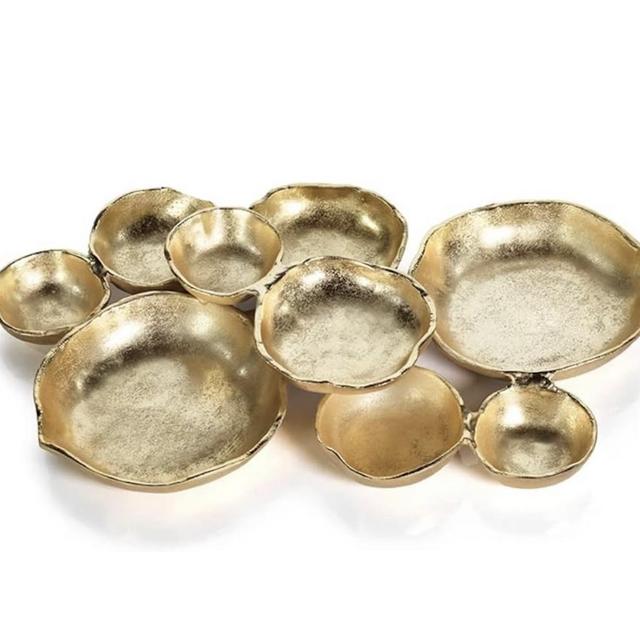 Zodax Cluster of 9 Round Serving Antique Gold Finish, Aluminum Base 19" x 12" x 2.5"