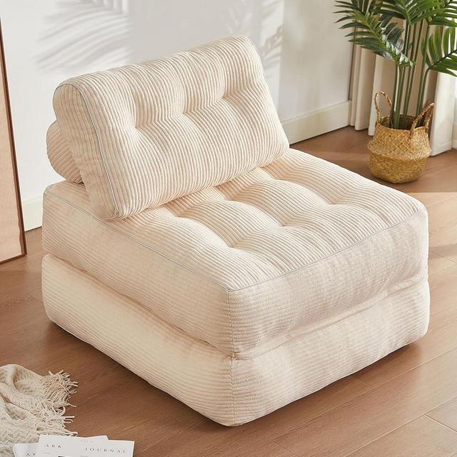 Afuson Folding Chair Bed, Futon Sofa Bed for Bedroom and Living Room, Convertible Floor Couch for Small Spaces, White