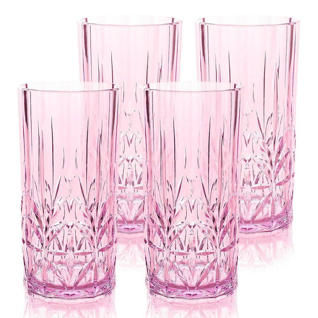 BELLAFORTE Shatterproof Tritan Tall Tumbler, Set of 4, 18oz - Myrtle Beach Drinking Glasses - Unbreakable Plastic Drinking Glasses for Gifting, Parties, New Year - BPA Free - Dishwasher Safe - Pink