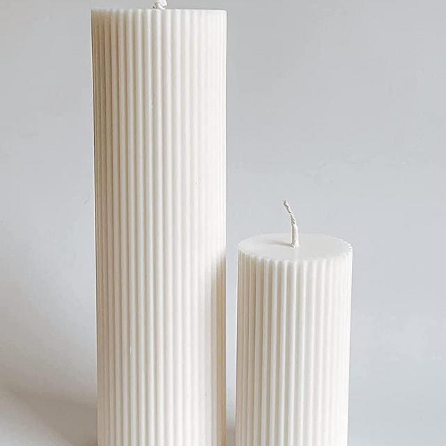 2 Pack Ribbed Pillar Soy Wax Scented Candle for Home Decoration Birthday Valentine's Day Wedding Christmas (Ribbed Pillar Candle White)