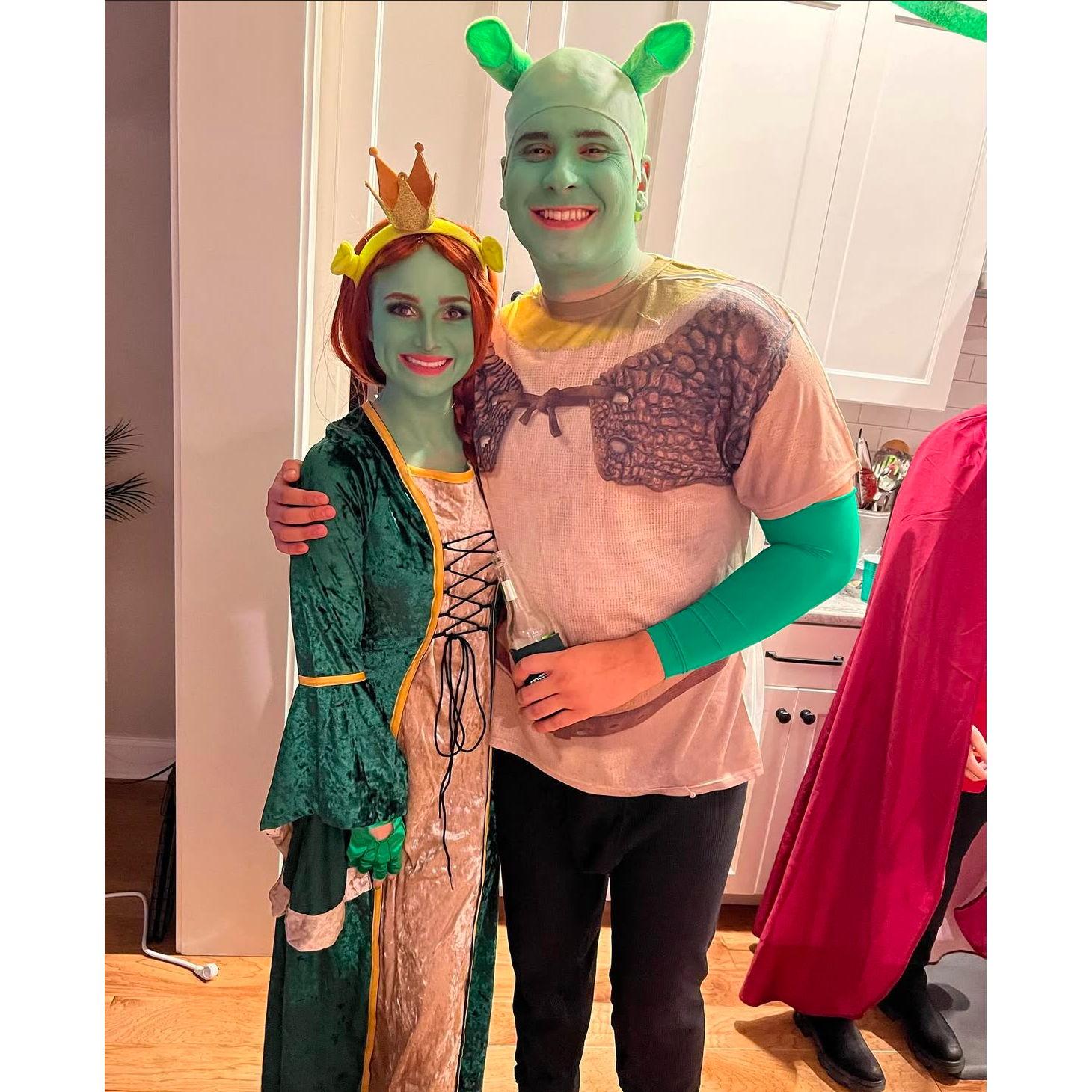 Countless Halloween costumes together, but this one is my favorite. Shrek themed party which we hosted as Shrek and Fiona.