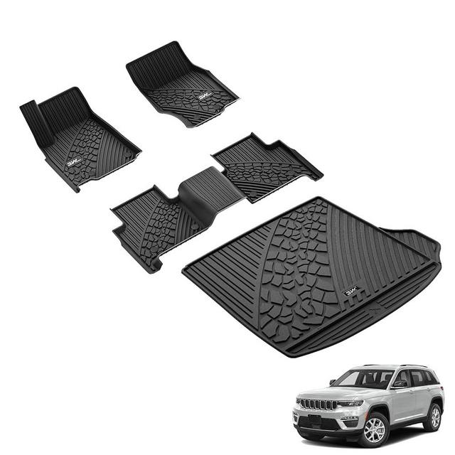 3W Floor Mats & Cargo Liner Fit for Jeep Grand Cherokee (Include 4xe Not L or WK) 2025 2024-2022,TPE All Weather Custom Fit Floor Liners for 1st 2nd Rows and Trunk Full Set Car Mats, Black