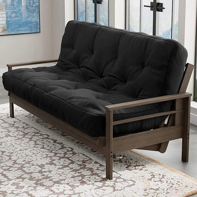 Full Size Sofa Bed Futon Mattress - 9 Inch Thick Foldable Couch Support Foam Mattress w/Soft & Lightweight Hand-Tufted Cover - CertiPUR-US Certified, USA Made, Black, Frame Not Included