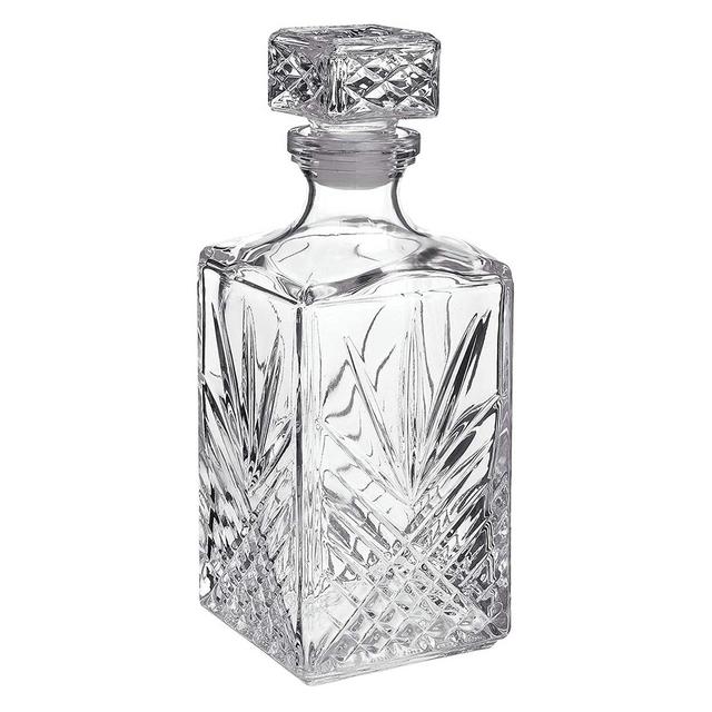 Bormioli Rocco Selecta Whiskey Decanter, Sophisticated Diamond Decanter With Starburst Detailing For Whiskey, Bourbon, Scotch & Liquor, 33.75 oz.