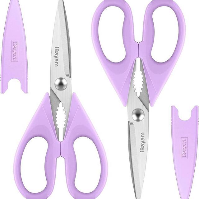 Kitchen Shears, iBayam Kitchen Scissors Heavy Duty Meat Scissors Poultry Shears, Dishwasher Safe Food Cooking Scissors All Purpose Stainless Steel Utility Scissors, 2-Pack (Pastel Purple)