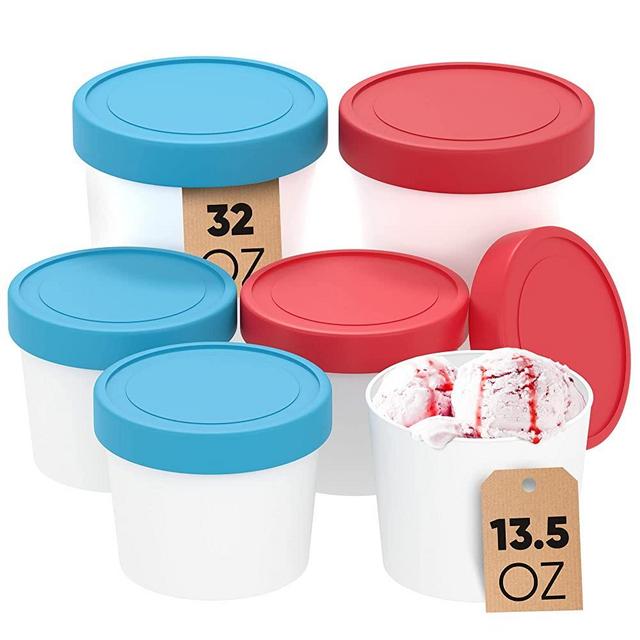 StarPack Ice Cream Containers for Homemade Ice Cream (6 Pcs) - Reusable Ice Cream Containers With Lids - Ice Cream Storage Containers For Freezer - 4x 13.5oz per and 2x 32oz Ice Cream Container