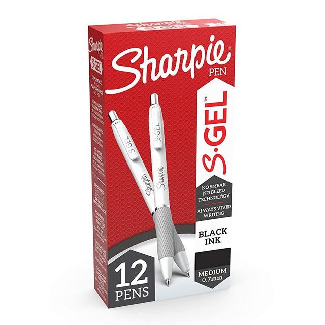 Sharpie S-Gel, Gel Pens, Medium Point (0.7mm), Pearl White Body, Black Gel Ink Pens, 12 Count