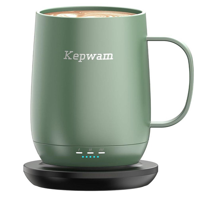 Kepwam Self Heating Coffee Mug T2, 16oz Smart Heated Coffee Mug, 150 Min Battery Life - Hot up to 149℉ Temperature Control Coffee Mug Warmer, Gifts for Dad Mom (No APP)