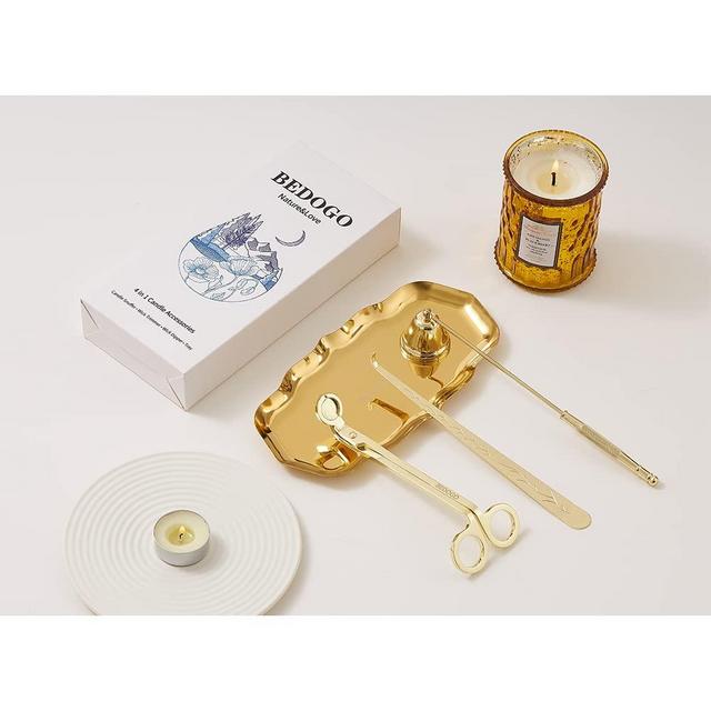 BEDOGO Animal Theme 4in1 Candle Accessory Set - Candle Wick Trimmer,Candle Wick Dipper,Candle Wick Snuffer,Storage Tray Plate - Elegant Gift for Candle Lovers and Aromatherapy Lovers (Gold)