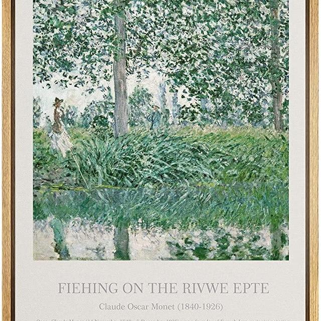 IDEA4WALL Framed Canvas Print Wall Art Fishing On The River Epte Master Artist Claude Monet Nature Wilderness Oil Painting Impressionism for Living Room, Bedroom, Office - 24"x36" Natural