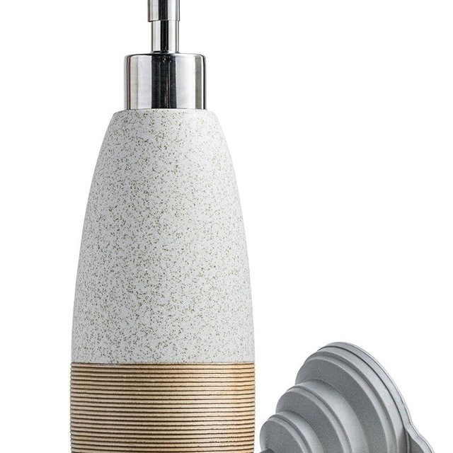 12oz Dish Soap Dispenser with 2 Pumps for Hand Soap, Shampoo, Lotion, Conditioner, Ceramic Refillable Soap Bottle with Silicone Funnel for Valentine's Day Bathroom, Kitchen, Speckled White