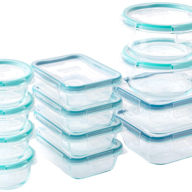 Snapware Total Solution Glass Food Storage Set (24-Piece, BPA Free Plastic Lids, Meal Prep, Leak-Proof), Clear