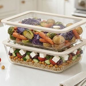 Glass Food Container Set with Glass Lid, Large Meal Prep Container Set, Airtight Food Storage Containers with Air Vent Lid, 2 Pack, Large, 87oz, LeakProof, 100% Plastic Free, White color,