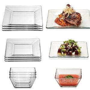 Tempered Glass Dinnerware Set, Sleek Square