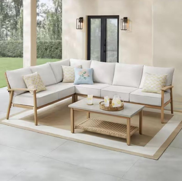Hampton Bay West Haven 5-Piece Wicker Outdoor Sectional Set with CushionGuard Almond Cushions FRS61047L-ST