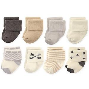 Hudson Baby® 8-Pack Aztec Terry Rolled Cuff Socks in Cream/Grey