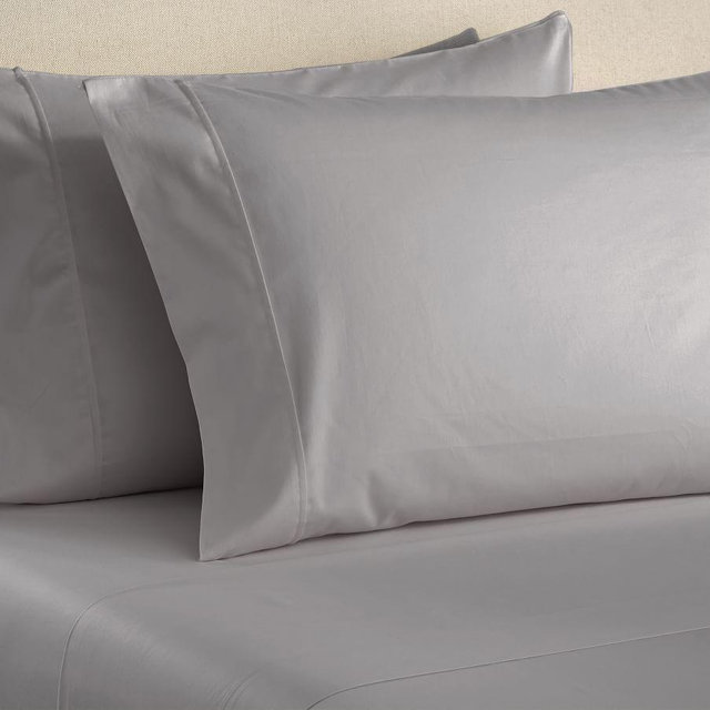PB Essential 300-Thread-Count Sateen Sheet Set, Cal. King, Gray Mist