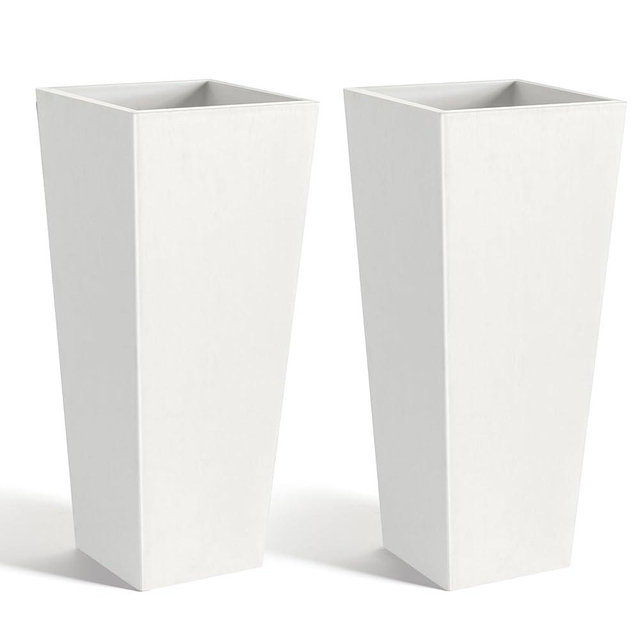 GreatBuddy Tall Planters for Outdoor Indoor Plants, 24" Outdoor Planters for Porch, Front Porch Planter with Shelf Insert, White, 2 Pack