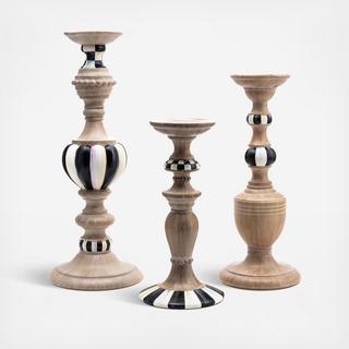 Courtly Stripe Pillar 3-Piece Candle Holder