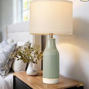 USumkky 23.75" Modern Green Ceramic Table Lamp Set of 2 for Living Room, Farmhouse Bedside Nightstand Lamp for Bedroom Home Office Dorm