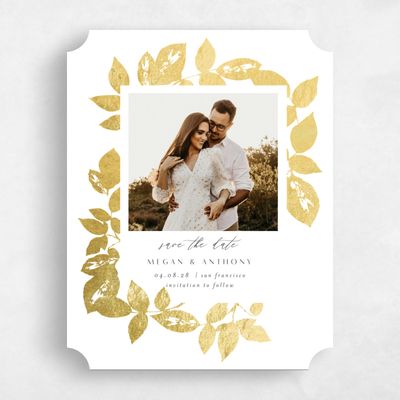 White Ticket Wedding Save the Date - Jasmine Frame Foil