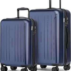 KYME Luggage Sets 2 Piece Hardshell 20"/24" Suitcase with Double Spinner Wheels Hardside Suitcases Sets with TSA Lock PC+ABS Travel Luggage (Navy Blue, 2Pcs Set(20"/24"))
