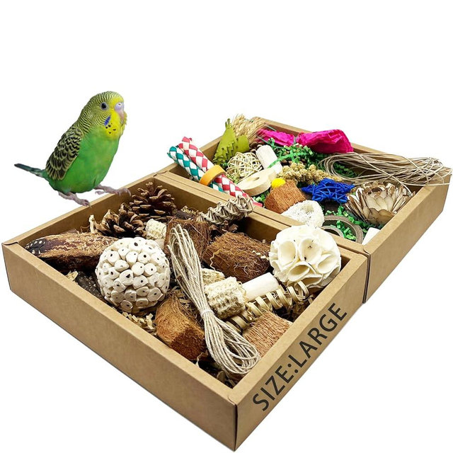 Jwizyotr Bird Foraging Toys Box, Parrot Shredding and Chewing Toys with Paper Drawer Box for Parakeets, Cockatiels, Hamster, Conures, Love Birds, and Small to Medium Birds(Natural+Colorful)