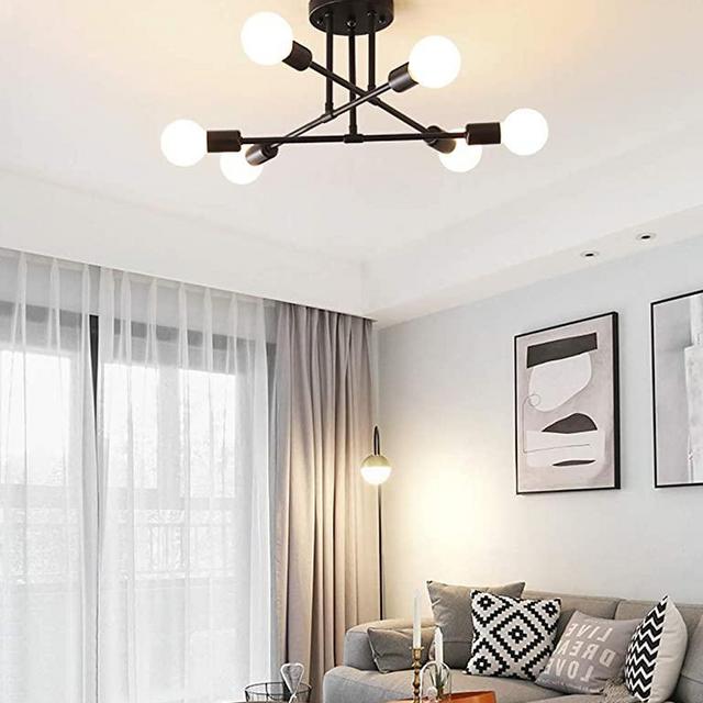 Dellemade Modern Sputnik Chandelier, 6-Light Ceiling Light for Bedroom,Dining Room,Kitchen,Office (Black)