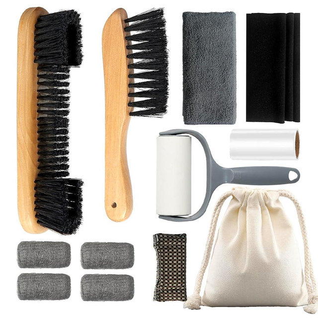 LAKINGO Pool Table Brush Set for Felt, 12 Kit Billiard Table Cleaning Accessories with 2 Wood Brush, 4 Ferrule Polish Cloths, Cue Shaft Cleaner Cloth, Sticky Lint Roller, Storage Bag