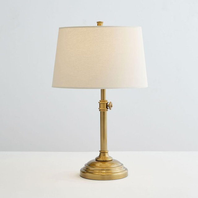 Chelsea Metal 23.5" USB Lamp, Antique Brass with Small Tapered Shade, Sand